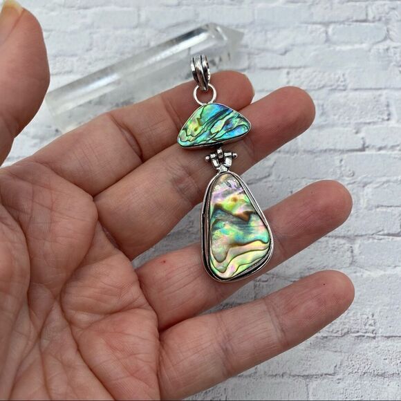 Abalone Shell Sterling Silver Pendant Boho - Picture 3 of 4